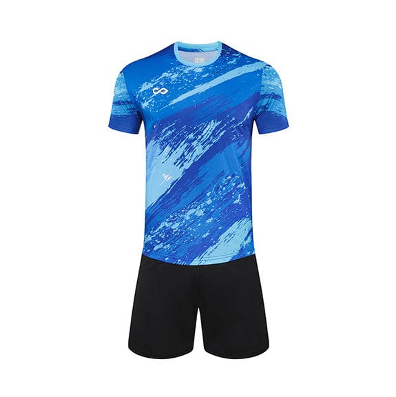 Custom Brush Stroke Blue and Black Soccer Uniform Design