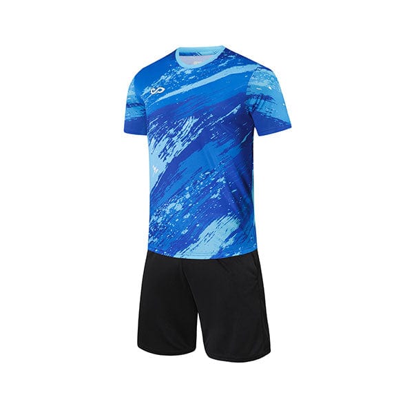 Custom Brush Stroke Blue and Black Soccer Uniform Design