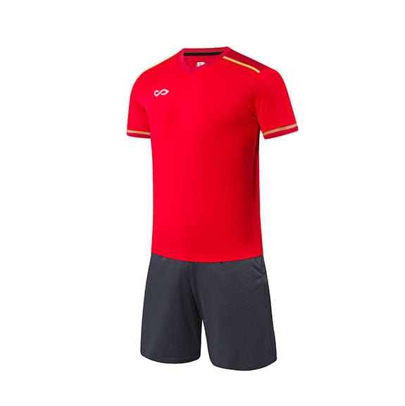 Custom Red and Black V-neck Soccer Kit Design
