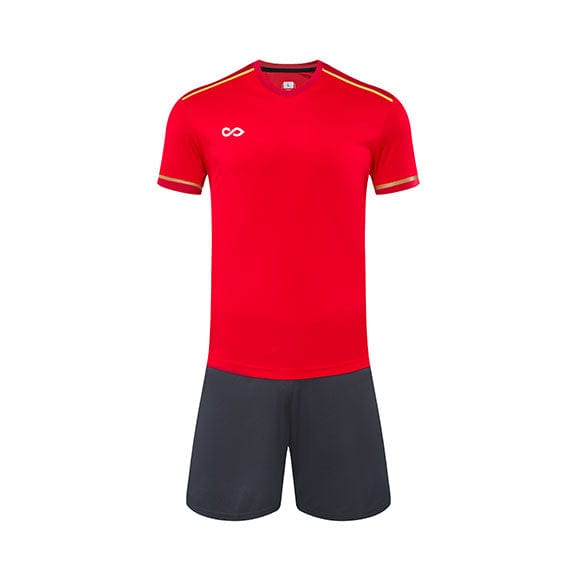 Custom Red and Black V-neck Soccer Kit Design