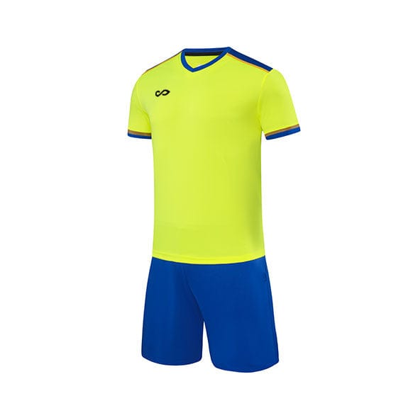 Custom Yellow and Blue V-neck Soccer Kit Design
