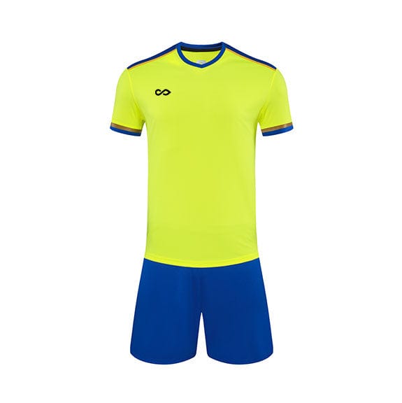 Custom Yellow and Blue V-neck Soccer Kit Design